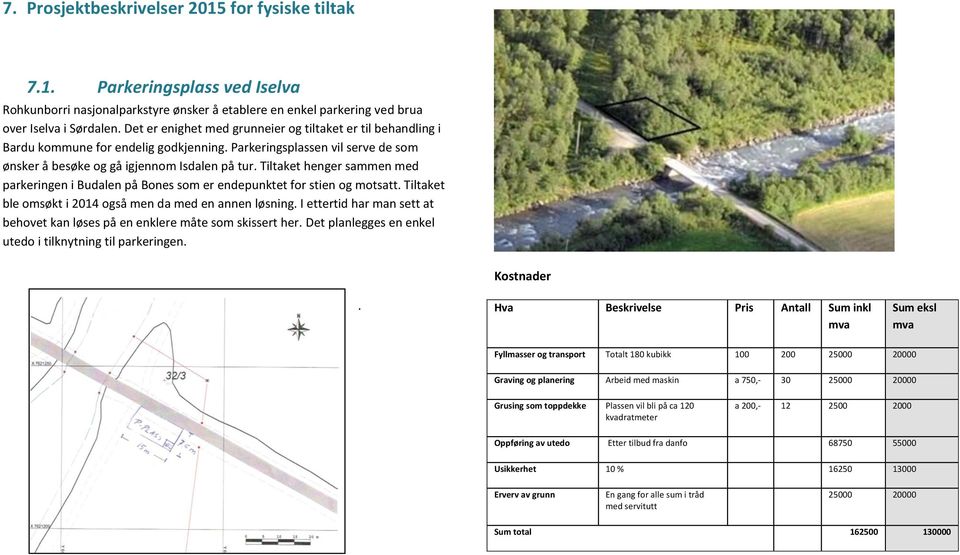 Tiltaket henger sammen med parkeringen i Budalen på Bones som er endepunktet for stien og motsatt. Tiltaket ble omsøkt i 2014 også men da med en annen løsning.