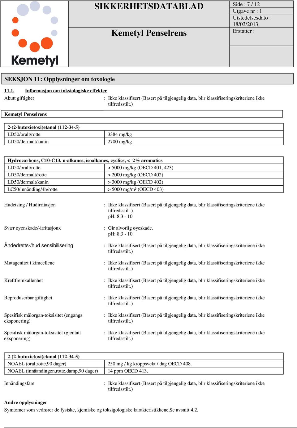 : Opplysninger om toxologie 11