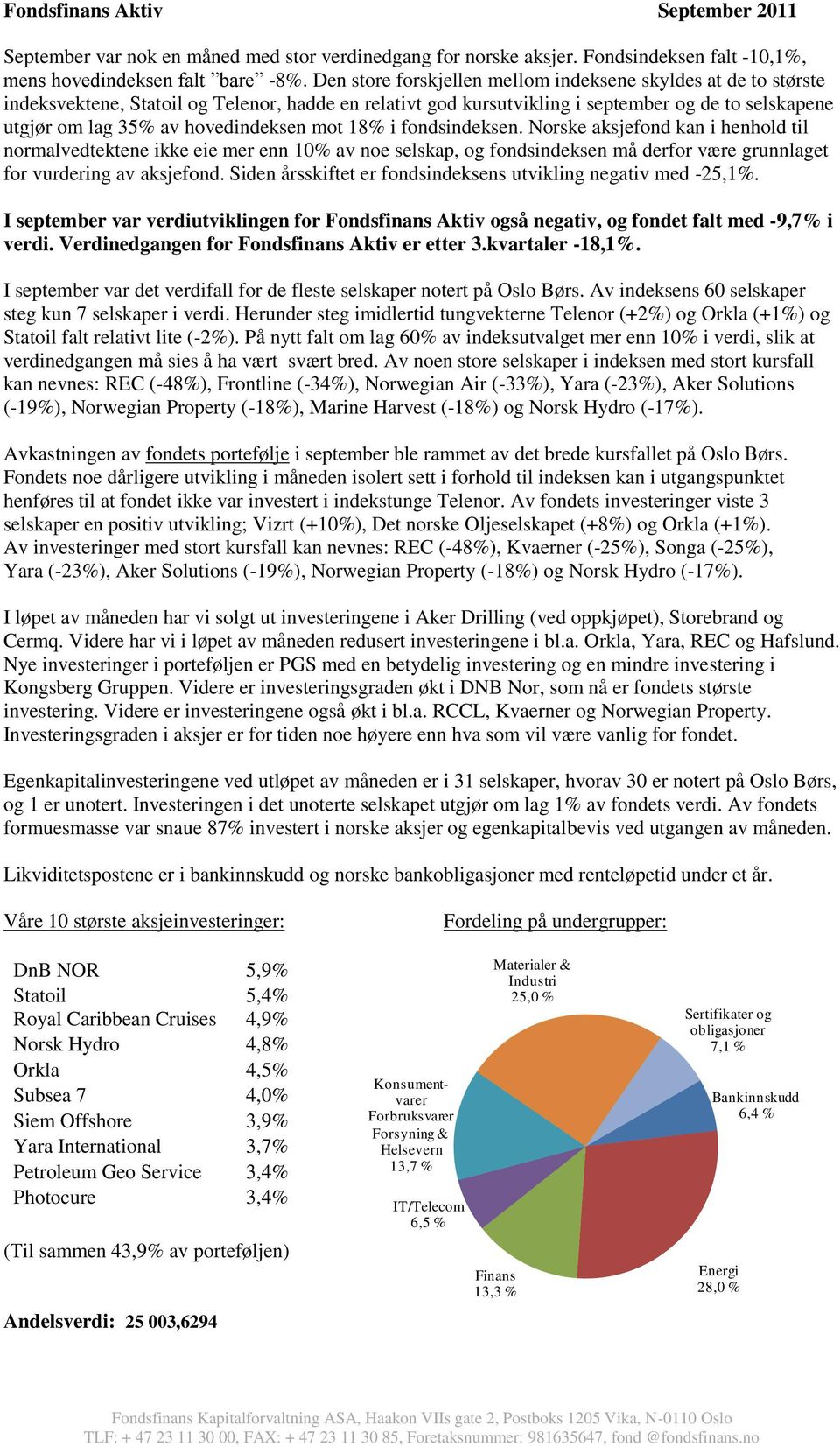 hovedindeksen mot 18% i fondsindeksen. Norske aksjefond kan i henhold til normalvedtektene ikke eie mer enn 10% av noe selskap, og fondsindeksen må derfor være grunnlaget for vurdering av aksjefond.