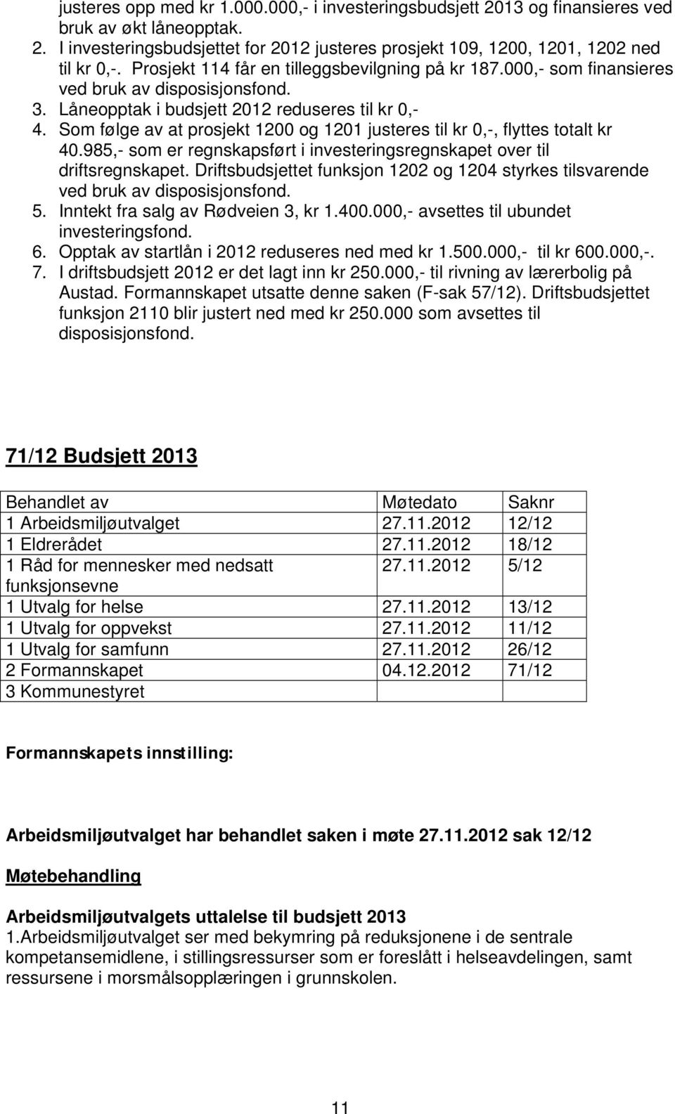 Som følge av at prosjekt 1200 og 1201 justeres til kr 0,-, flyttes totalt kr 40.985,- som er regnskapsført i investeringsregnskapet over til driftsregnskapet.