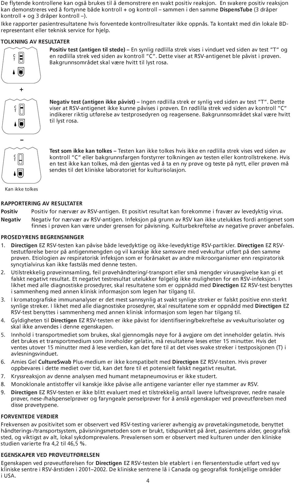 Ikke rapporter pasientresultatene hvis forventede kontrollresultater ikke oppnås. Ta kontakt med din lokale BDrepresentant eller teknisk service for hjelp.