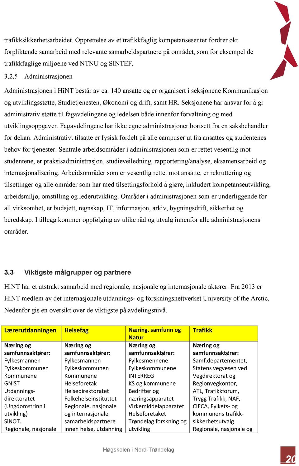 5 Administrasjonen Administrasjonen i HiNT består av ca. 140 ansatte og er organisert i seksjonene Kommunikasjon og utviklingsstøtte, Studietjenesten, Økonomi og drift, samt HR.