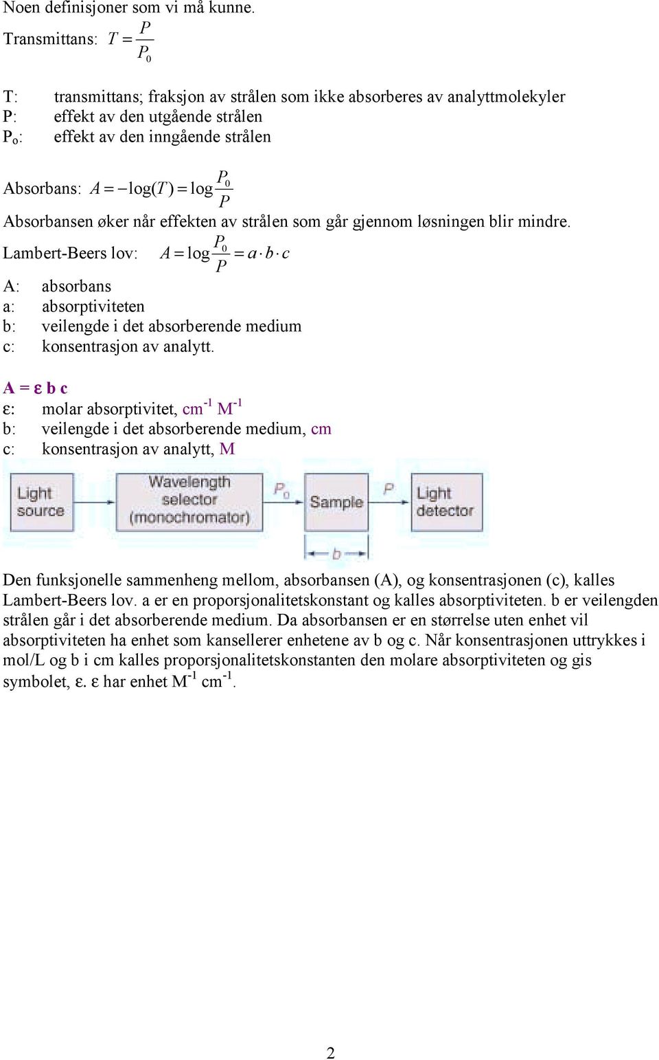 = log P Absorbansen øker når effekten av strålen som går gjennom løsningen blir mindre.