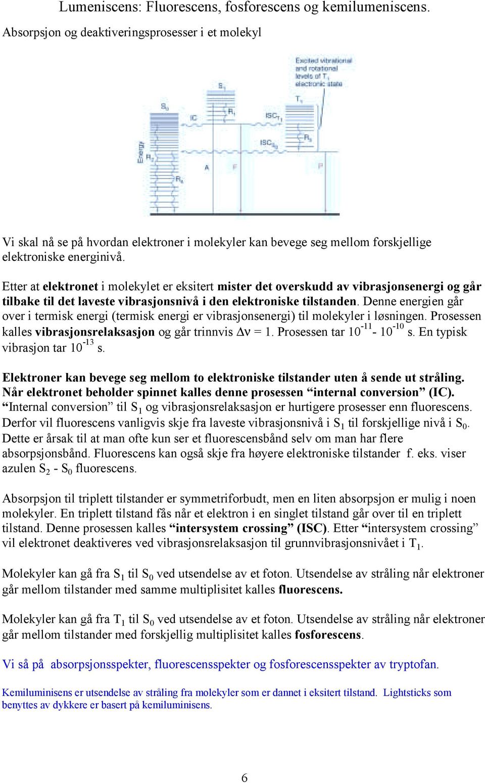 Etter at elektronet i molekylet er eksitert mister det overskudd av vibrasjonsenergi og går tilbake til det laveste vibrasjonsnivå i den elektroniske tilstanden.