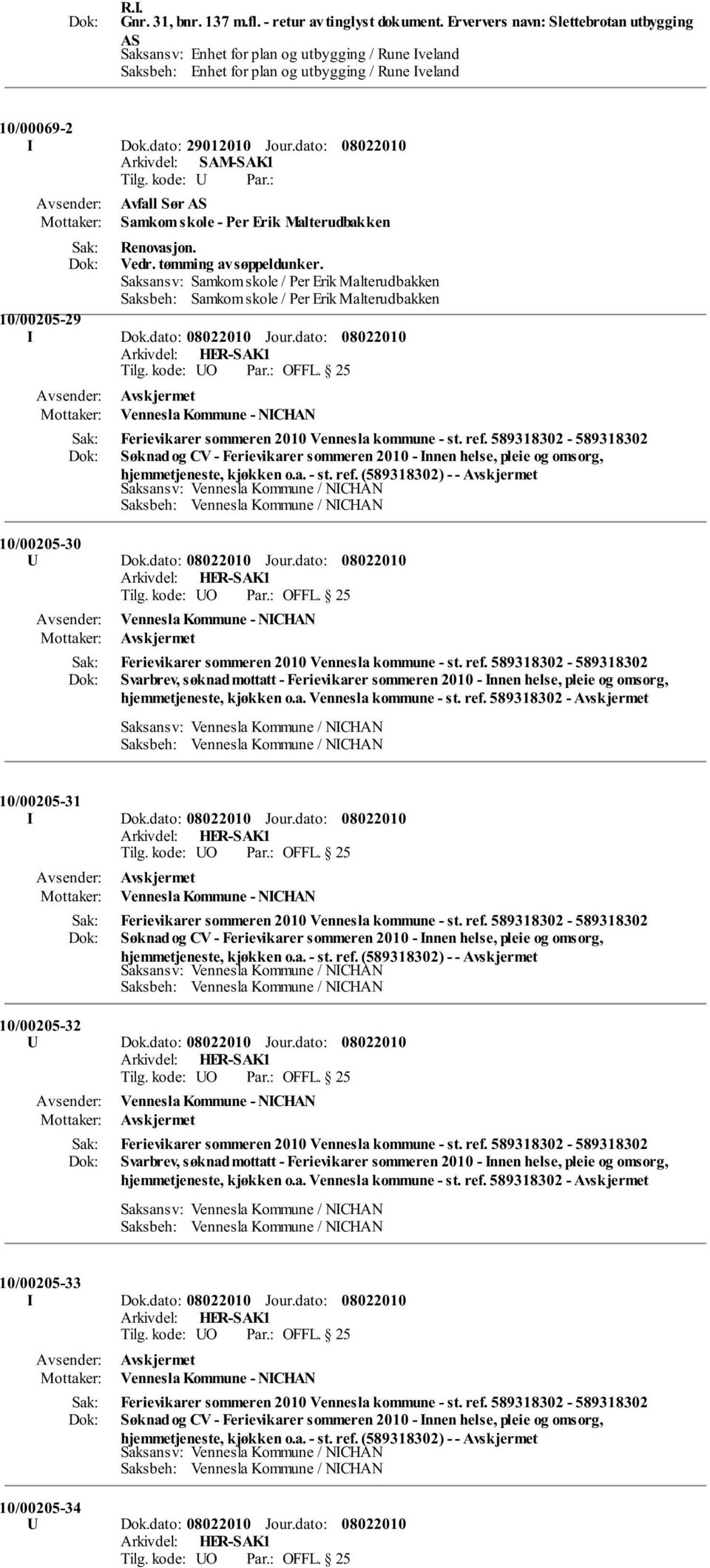 Saksansv: Samkom skole / Per Erik Malterudbakken Saksbeh: Samkom skole / Per Erik Malterudbakken 10/00205-29 I Dok.dato: Jour.