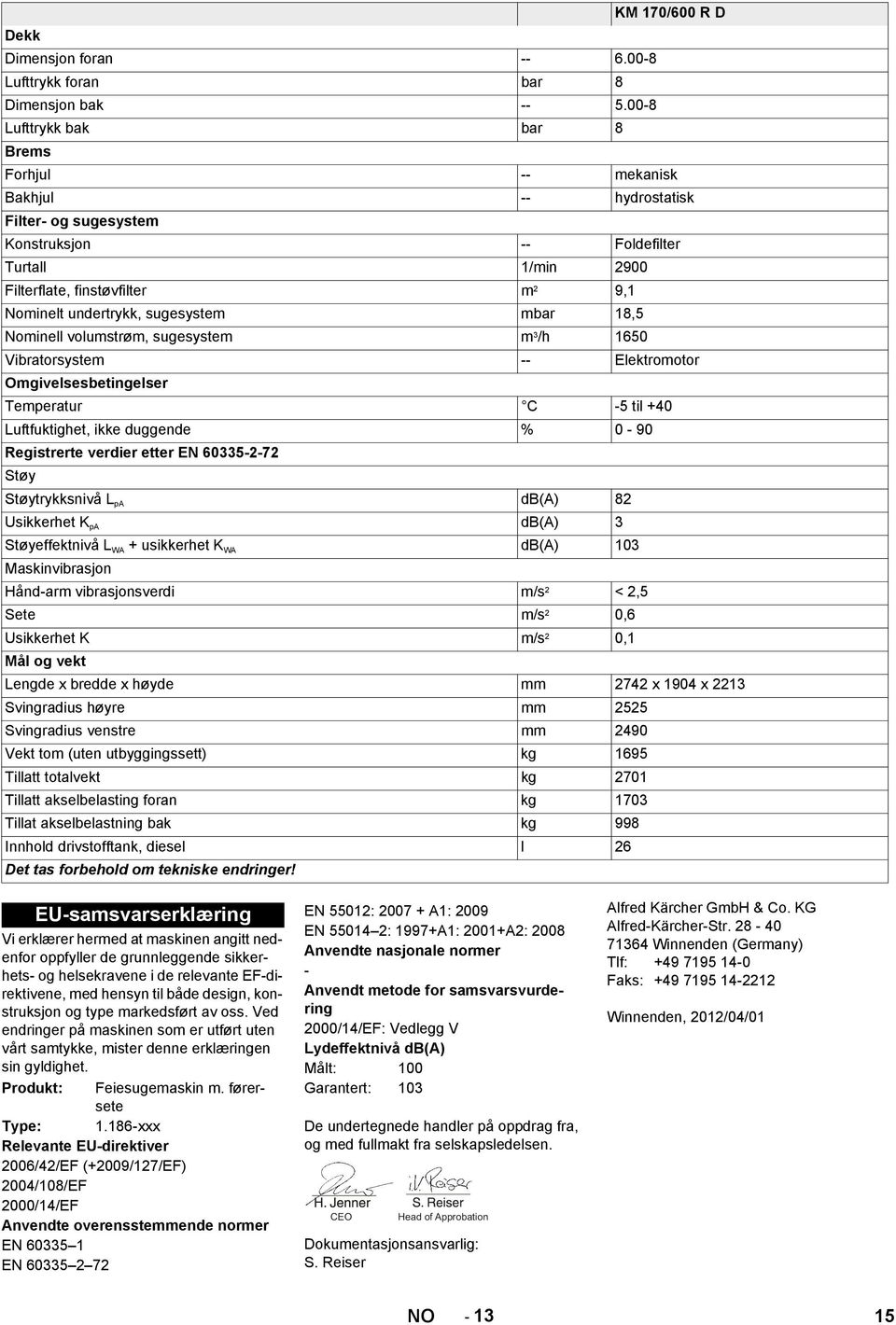 sugesystem mbar 18,5 Nominell volumstrøm, sugesystem m 3 /h 1650 Vibratorsystem -- Elektromotor Omgivelsesbetingelser Temperatur C -5 til +40 Luftfuktighet, ikke duggende % 0-90 Registrerte verdier