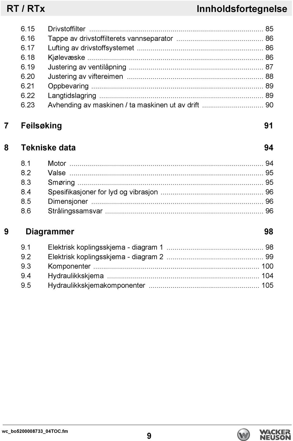 1 Motor... 94 8.2 Valse... 95 8.3 Smøring... 95 8.4 Spesifikasjoner for lyd og vibrasjon... 96 8.5 Dimensjoner... 96 8.6 Strålingssamsvar... 96 9 Diagrammer 98 9.