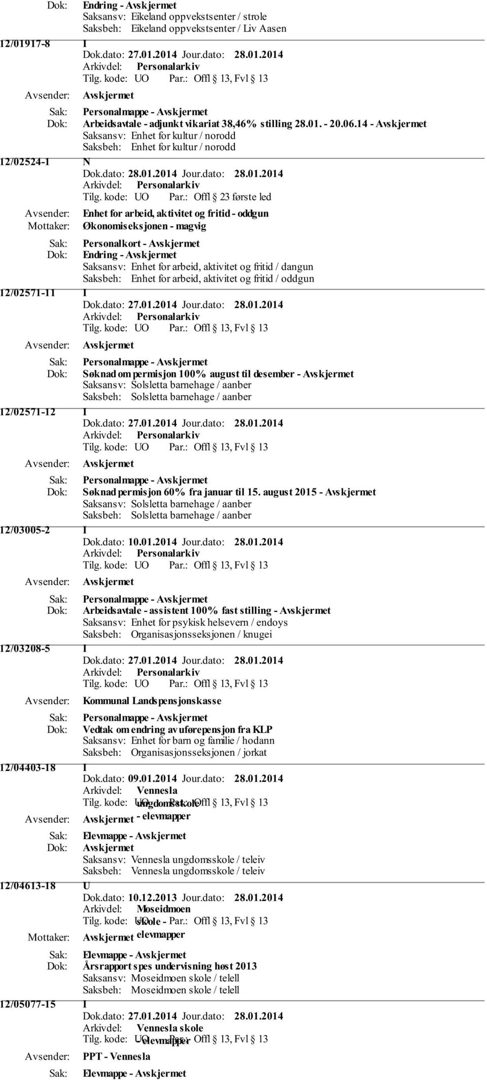 kode: UO Offl 23 første led Enhet for arbeid, aktivitet og fritid - oddgun Økonomiseksjonen - magvig Personalkort - Endring - Saksansv: Enhet for arbeid, aktivitet og fritid / dangun Saksbeh: Enhet