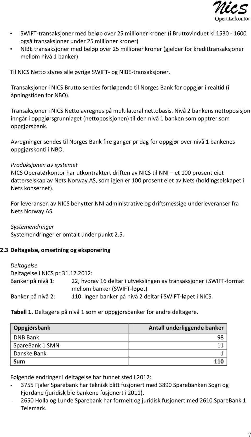 Transaksjoner i NICS Brutto sendes fortløpende til Norges Bank for oppgjør i realtid (i åpningstiden for NBO). Transaksjoner i NICS Netto avregnes på multilateral nettobasis.