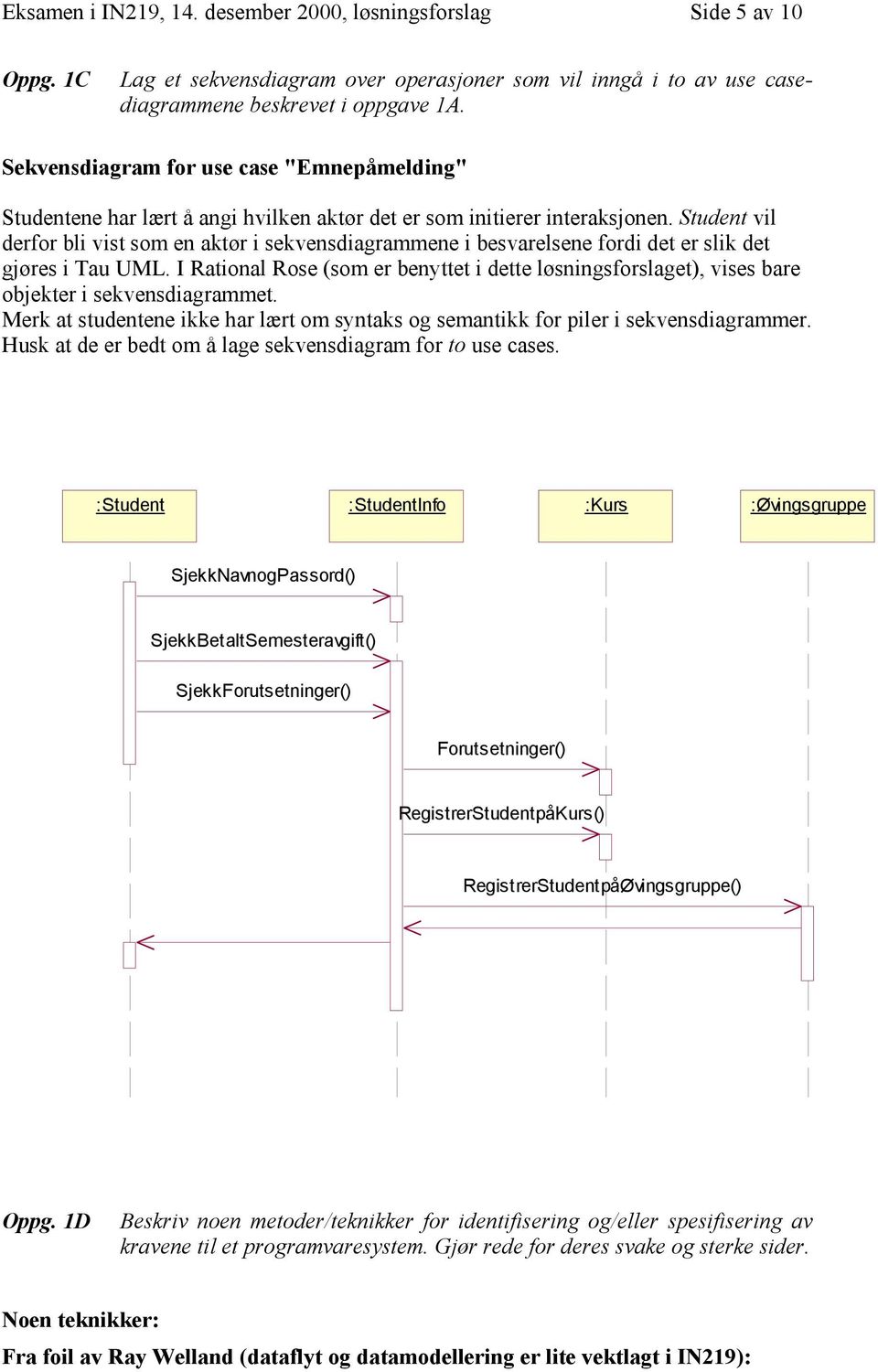 Student vil derfor bli vist som en aktør i sekvensdiagrammene i besvarelsene fordi det er slik det gjøres i Tau UML.