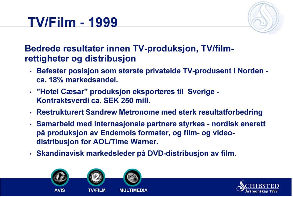 Restrukturert Sandrew Metronome med sterk resultatforbedring Samarbeid med internasjonale partnere styrkes - nordisk enerett på