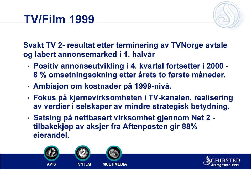 Ambisjon om kostnader på 1999-nivå.