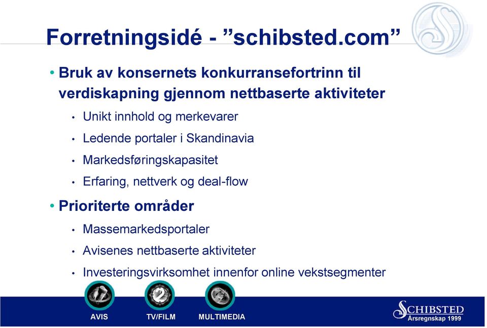 aktiviteter Unikt innhold og merkevarer Ledende portaler i Skandinavia