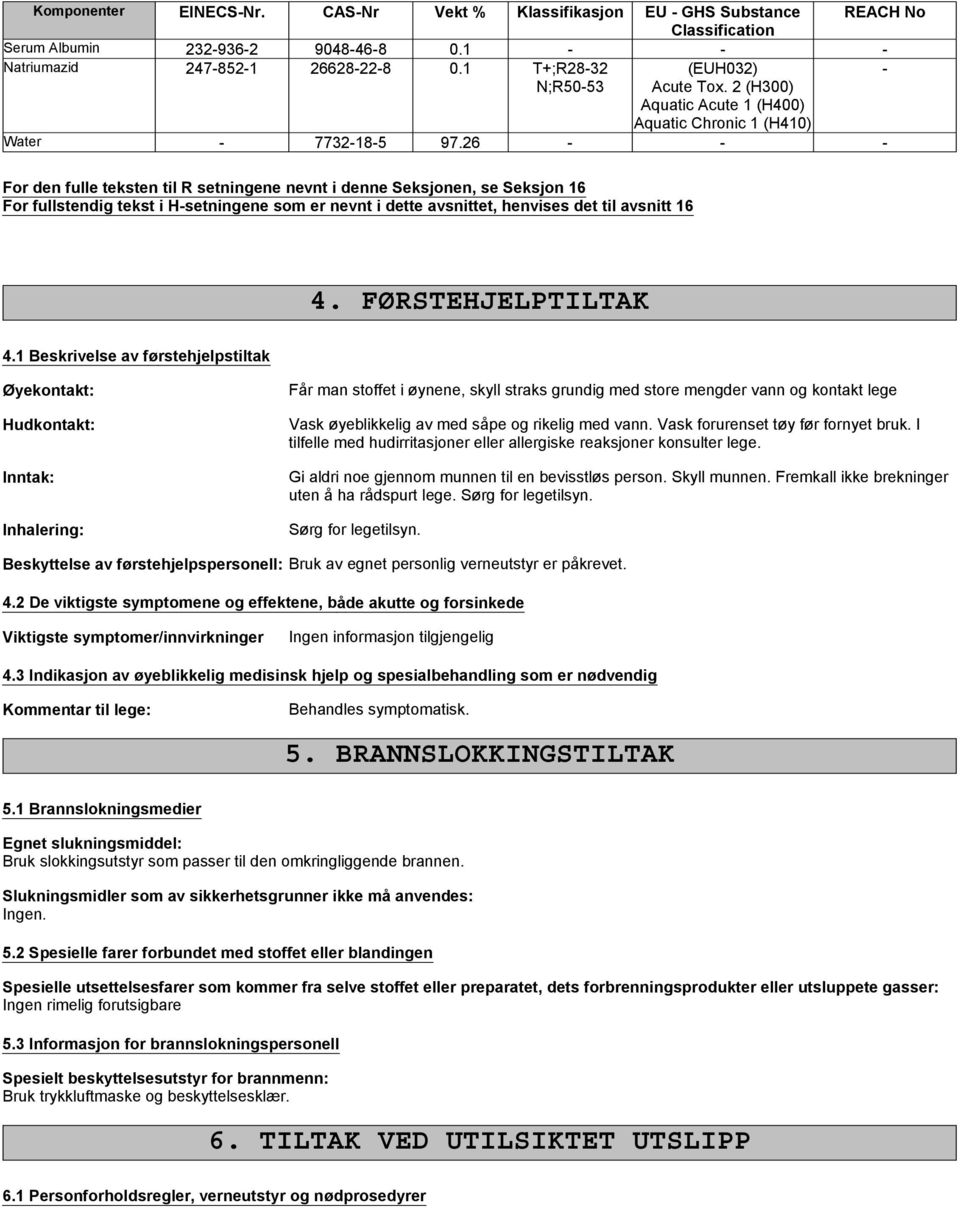 26 - - - For den fulle teksten til R setningene nevnt i denne Seksjonen, se Seksjon 16 For fullstendig tekst i H-setningene som er nevnt i dette avsnittet, henvises det til avsnitt 16 4.