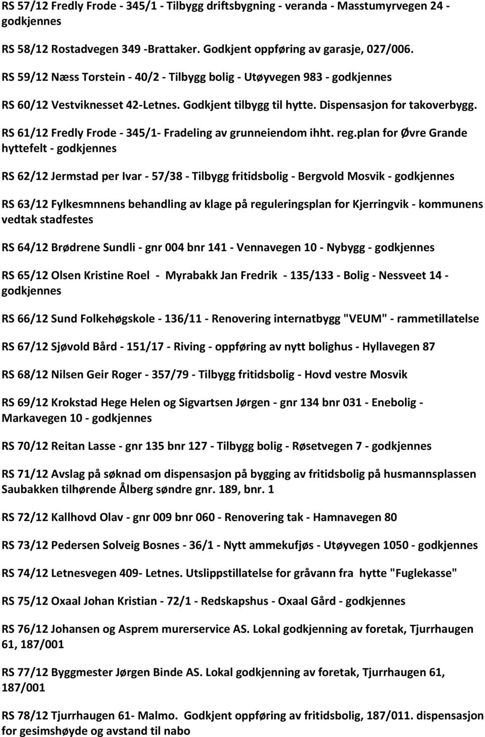 RS 61/12 Fredly Frode - 345/1- Fradeling av grunneiendom ihht. reg.