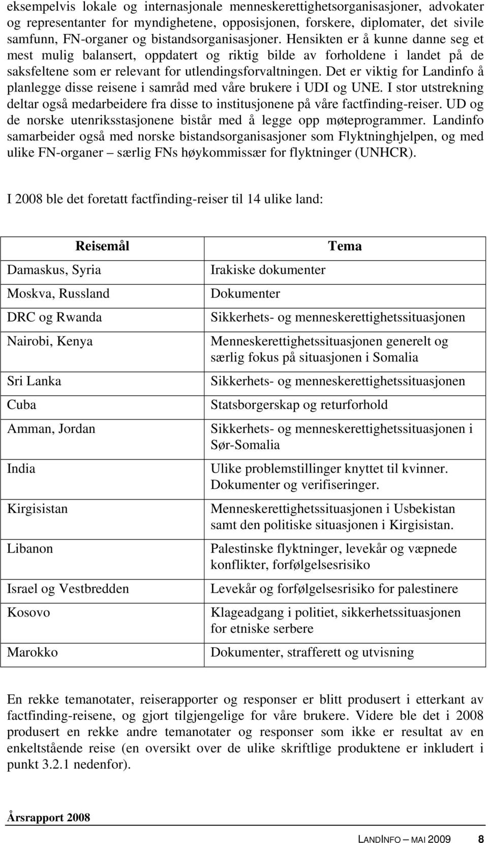 Det er viktig for Landinfo å planlegge disse reisene i samråd med våre brukere i UDI og UNE. I stor utstrekning deltar også medarbeidere fra disse to institusjonene på våre factfinding-reiser.