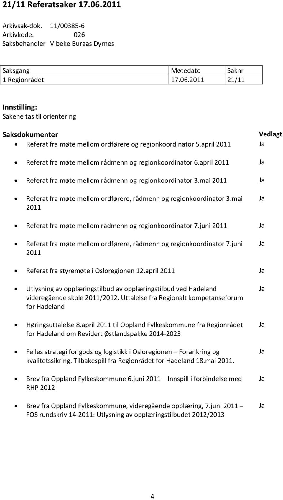 mai 2011 Referat fra møte mellom ordførere, rådmenn og regionkoordinator 3.mai 2011 Referat fra møte mellom rådmenn og regionkoordinator 7.