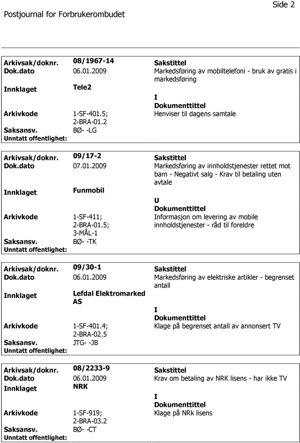 2009 Markedsføring av innholdstjenester rettet mot barn - Negativt salg - Krav til betaling uten avtale nnklaget Funmobil 1-SF-411; 2-BRA-01.