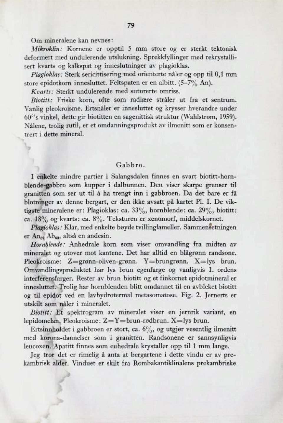 I^elt3paten er en albitt. (5-7^ X^a^iH.' sterkt undulerende med Buturerte omriss. Biotitt: Friske korn, ofte som radiære stråler ut fra et sentrum. Vanlig pleokroisme.