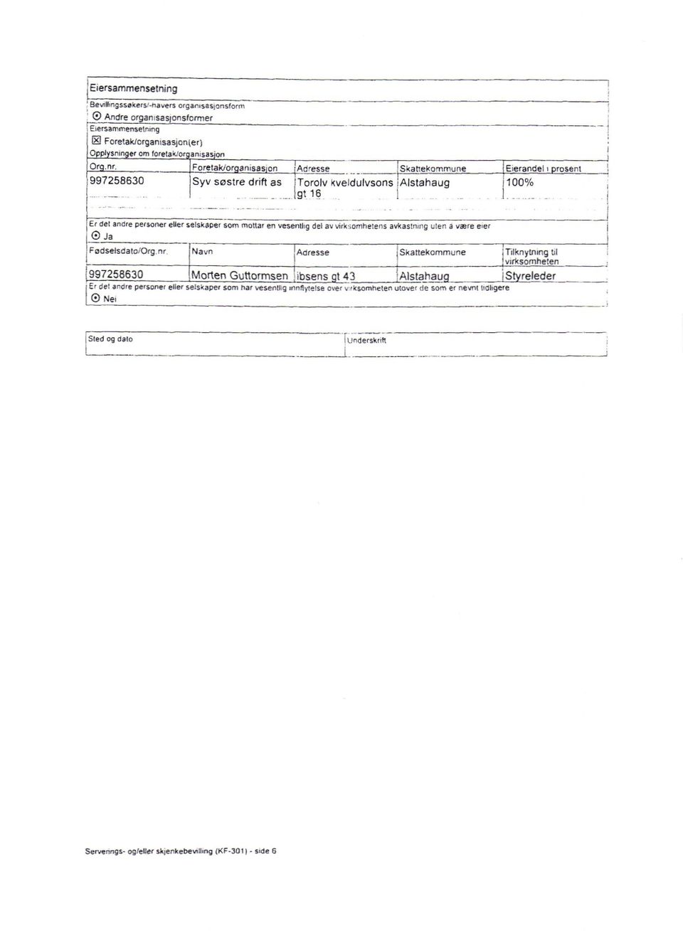 torolv Kveldulysons ialstahaug j 100% igt 16 Er get angre personer eller selskaper 5001 rnottar en vesentkg del av rkdomhetens avkastmng ulen a være eler e Ja FodselsdatalOrg nr I1Navn!