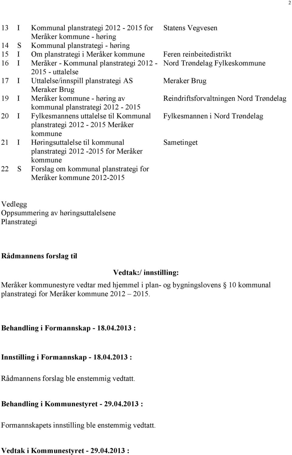 Nord Trøndelag kommunal planstrategi 2012-2015 20 I Fylkesmannens uttalelse til Kommunal Fylkesmannen i Nord Trøndelag planstrategi 2012-2015 Meråker kommune 21 I Høringsuttalelse til kommunal