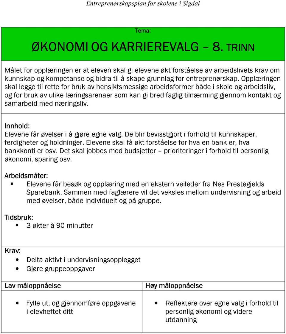 Opplæringen skal legge til rette for bruk av hensiktsmessige arbeidsformer både i skole og arbeidsliv, og for bruk av ulike læringsarenaer som kan gi bred faglig tilnærming gjennom kontakt og