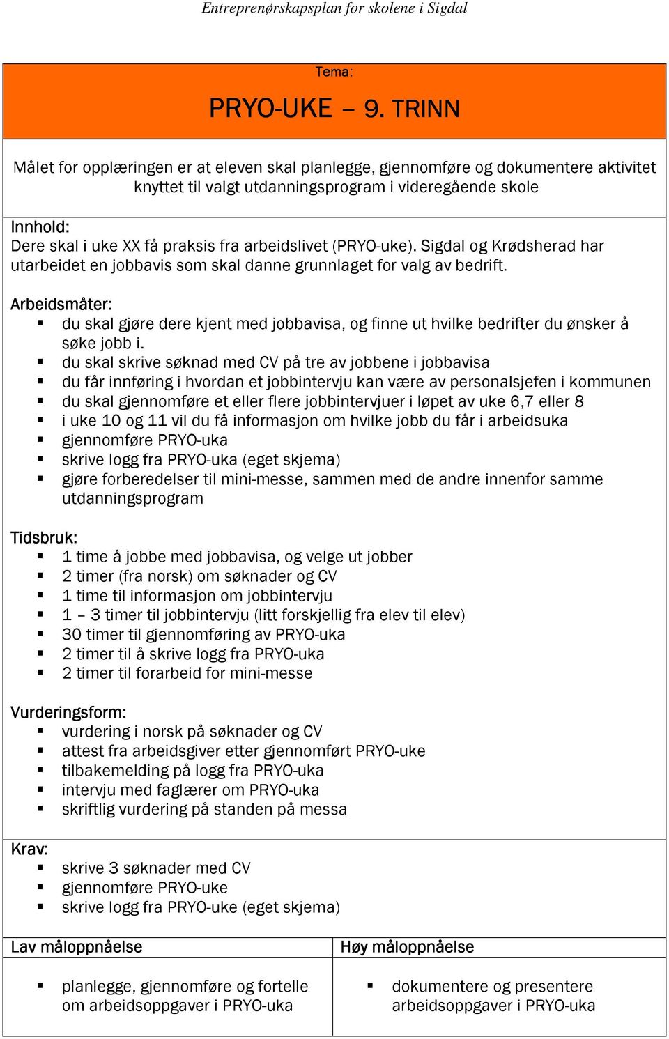 arbeidslivet (PRYO-uke). Sigdal og Krødsherad har utarbeidet en jobbavis som skal danne grunnlaget for valg av bedrift.