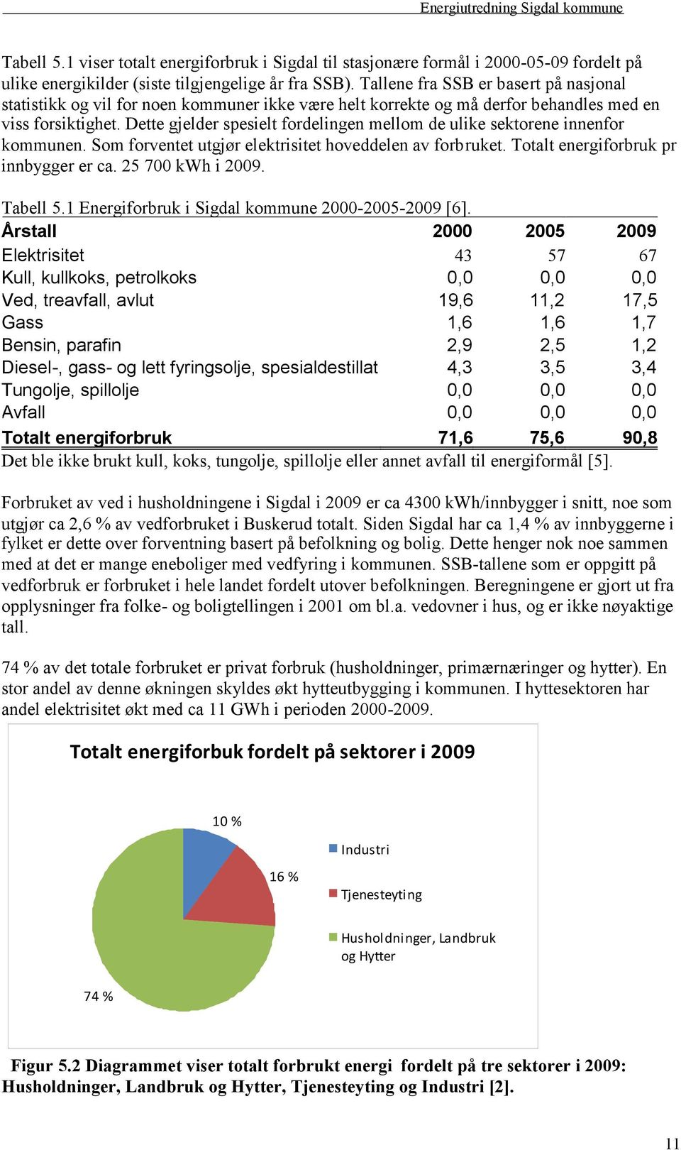 Dette gjelder spesielt fordelingen mellom de ulike sektorene innenfor kommunen. Som forventet utgjør elektrisitet hoveddelen av forbruket. Totalt energiforbruk pr innbygger er ca. 25 700 kwh i 2009.