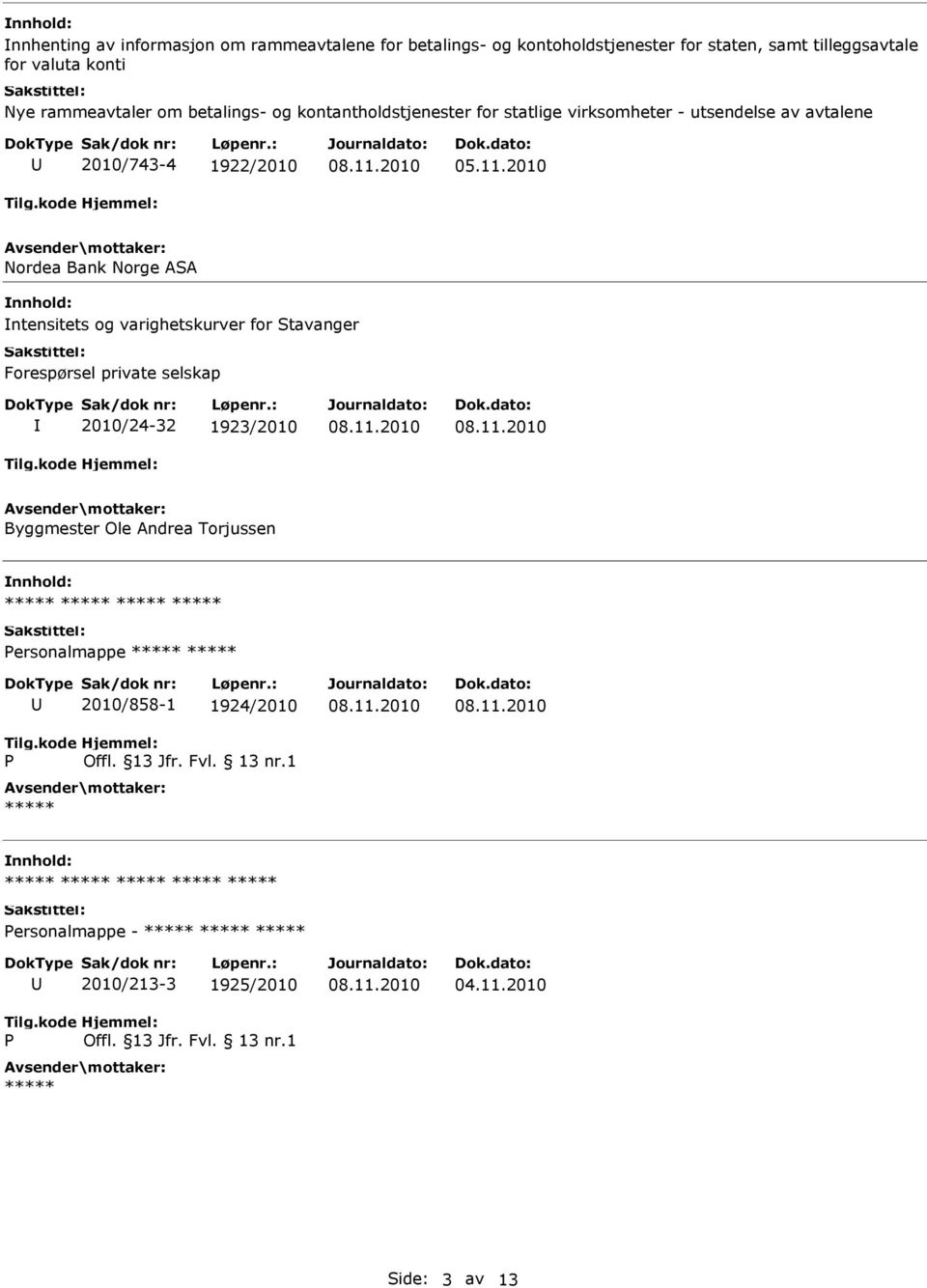 1922/2010 Nordea Bank Norge ASA ntensitets og varighetskurver for Stavanger Forespørsel private selskap 2010/24-32 1923/2010