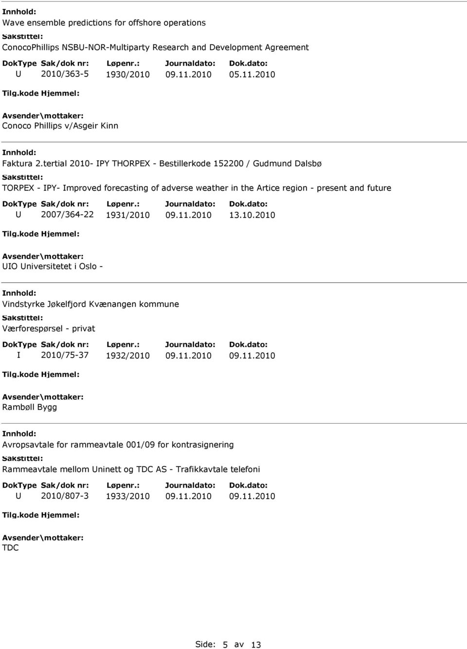 tertial 2010- Y THOREX - Bestillerkode 152200 / Gudmund Dalsbø TOREX - Y- mproved forecasting of adverse weather in the Artice region - present and future