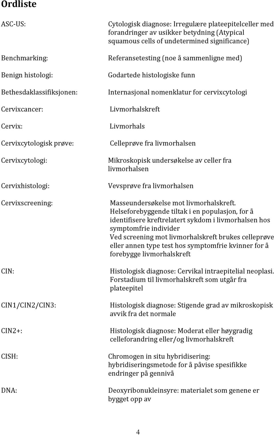 Godartede histologiske funn Internasjonal nomenklatur for cervixcytologi Livmorhalskreft Livmorhals Celleprøve fra livmorhalsen Mikroskopisk undersøkelse av celler fra livmorhalsen Vevsprøve fra