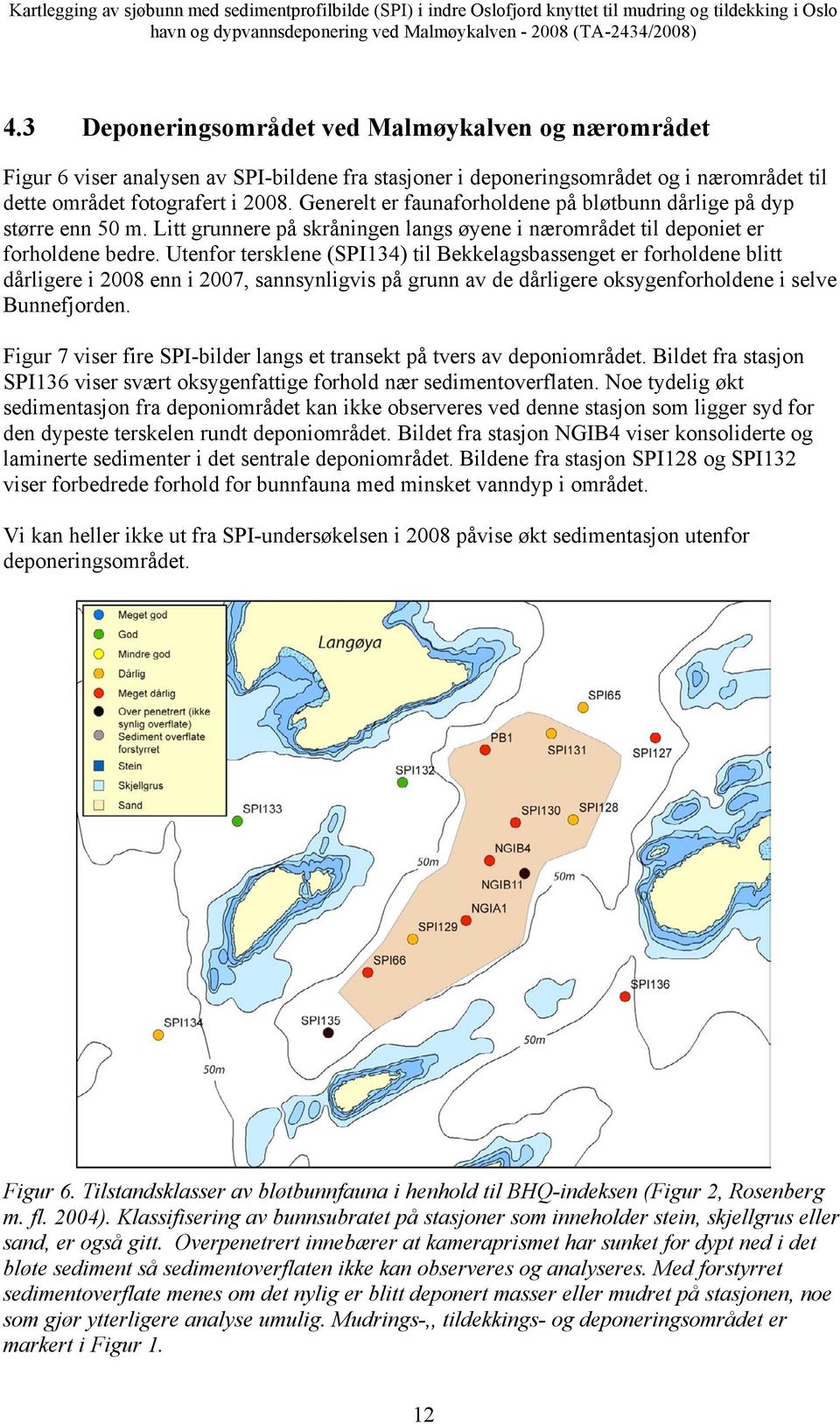 Utenfor tersklene (SPI134) til Bekkelagsbassenget er forholdene blitt dårligere i 2008 enn i 2007, sannsynligvis på grunn av de dårligere oksygenforholdene i selve Bunnefjorden.