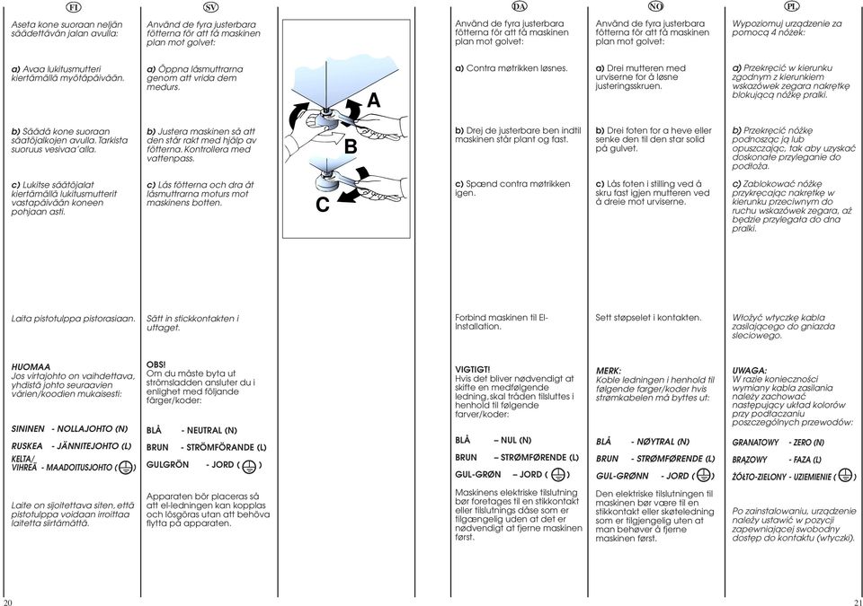 a) Öppna låsmuttrarna genom att vrida dem medurs. A a) Contra møtrikken løsnes. a) Drei mutteren med urviserne for å løsne justeringsskruen.