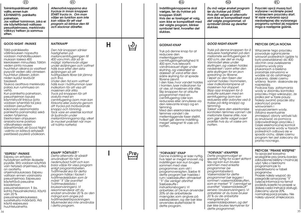 Indstillingsknapperne skal vælges, før du trykker på knappen START. Hvis der er foretaget et valg, som ikke er kompatibelt med det valgte program, blinker symbolet først, hvorefter det slukkes.