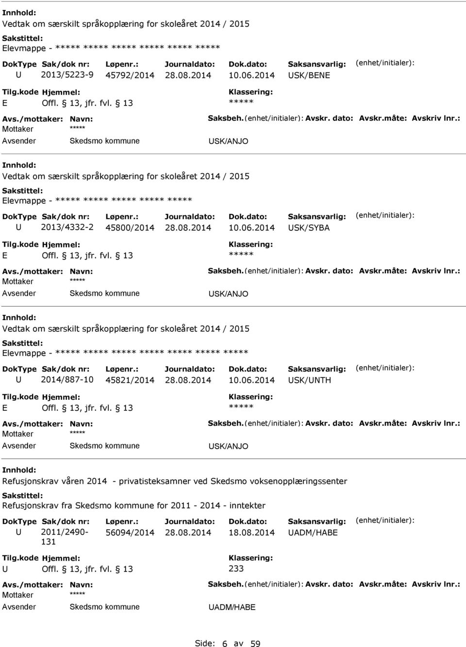 2014 SK/SYB SK/NJO Vedtak om særskilt språkopplæring for skoleåret 2014 / 2015 levmappe - 2014/887-10 45821/2014 10.06.