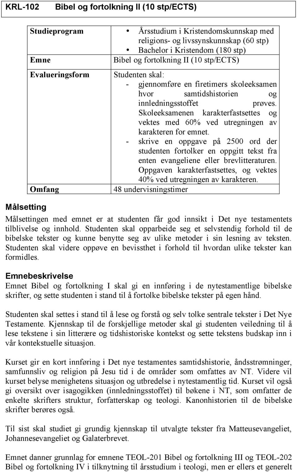 Skoleeksamenen karakterfastsettes og vektes med 60% ved utregningen av karakteren for emnet.