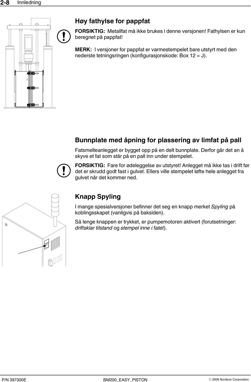 Bunnplate med åpning for plassering av limfat på pall Fatsmelteanlegget er bygget opp på en delt bunnplate. Derfor går det an å skyve et fat som står på en pall inn under stempelet.