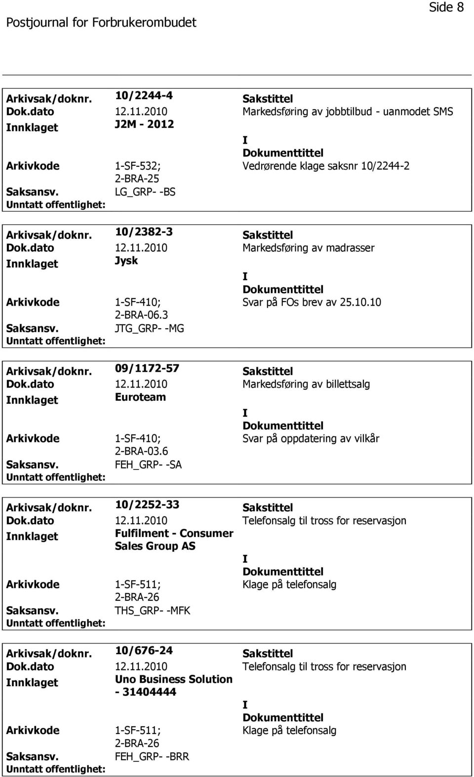 6 FEH_GRP- -SA Arkivsak/doknr. 10/2252-33 Sakstittel Dok.dato 12.11.