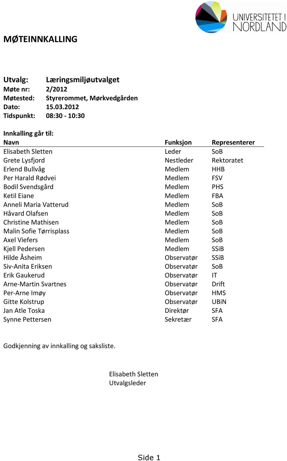 Bodil Svendsgård Medlem PHS Ketil Eiane Medlem FBA Anneli Maria Vatterud Medlem SoB Håvard Olafsen Medlem SoB Christine Mathisen Medlem SoB Malin Sofie Tørrisplass Medlem SoB Axel Viefers Medlem SoB