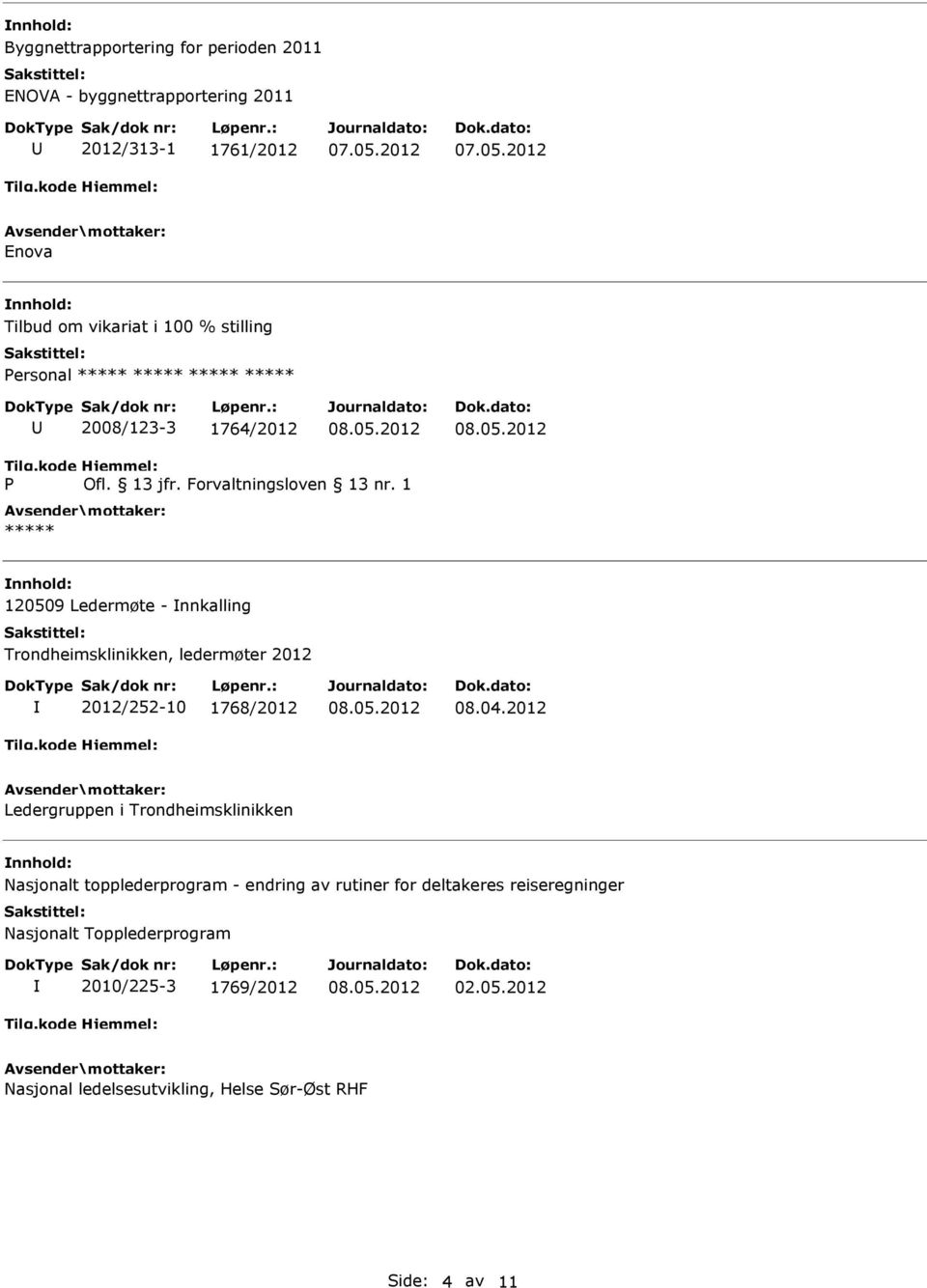 1 nnhold: 120509 Ledermøte - nnkalling Trondheimsklinikken, ledermøter 2012 2012/252-10 1768/2012 08.04.