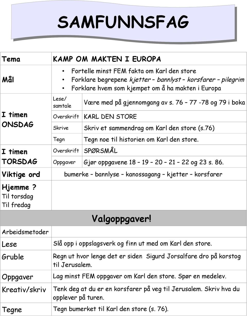 SPØRSMÅL Oppgaver Gjør oppgavene 18 19 20 21 22 og 23 s. 86. Viktige ord bumerke bannlyse kanossagang kjetter korsfarer Hjemme?