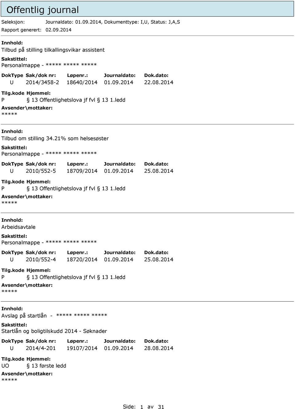 2014 Tilbud om stilling 34.21% som helsesøster ersonalmappe - 2010/552-5 18709/2014 25.08.