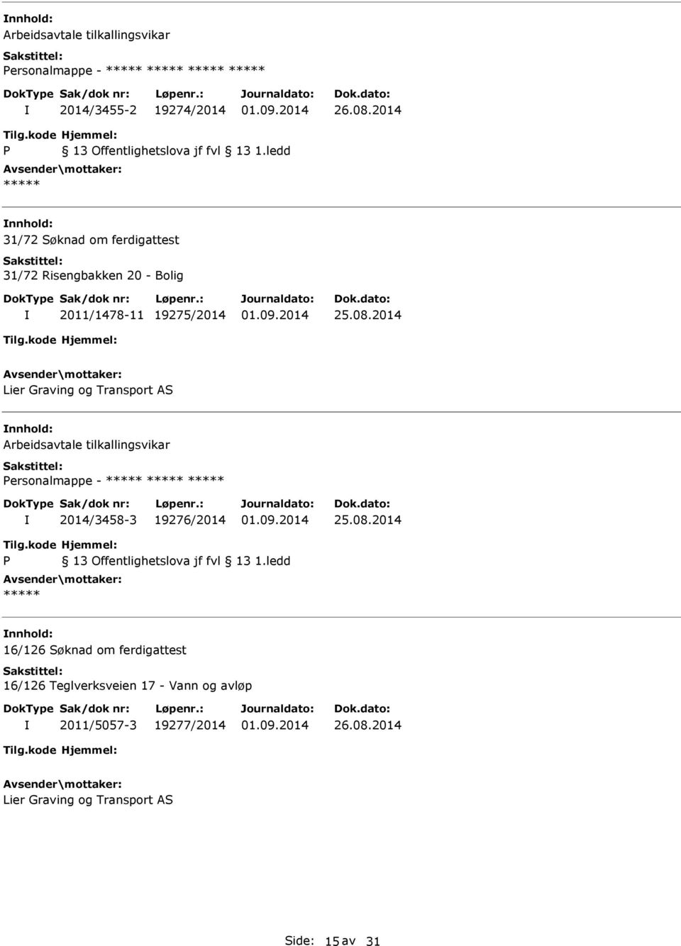 2014 Arbeidsavtale tilkallingsvikar ersonalmappe - 2014/3458-3 19276/2014 25.08.