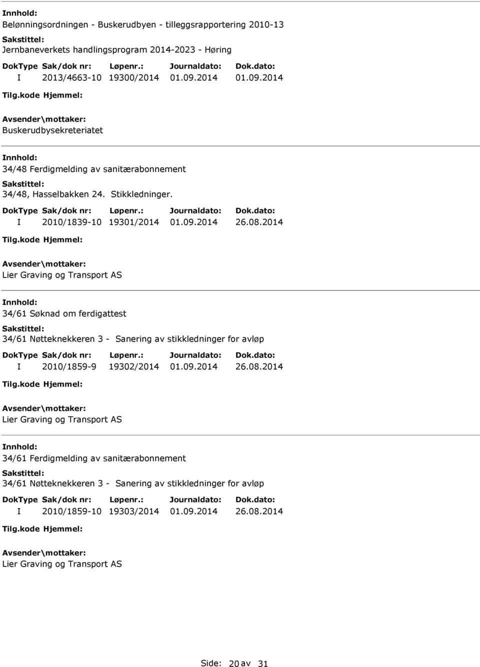 2010/1839-10 19301/2014 34/61 Søknad om ferdigattest 34/61 Nøtteknekkeren 3 - Sanering av stikkledninger for avløp 2010/1859-9