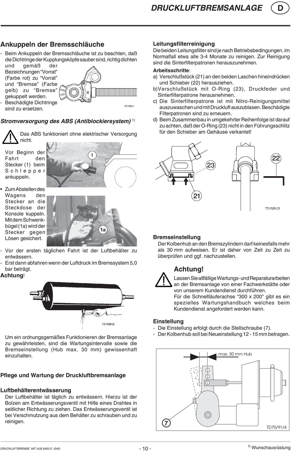 Stromversorgung des ABS (Antiblockiersystem) 1) Das ABS funktioniert ohne elektrischer Versorgung nicht.