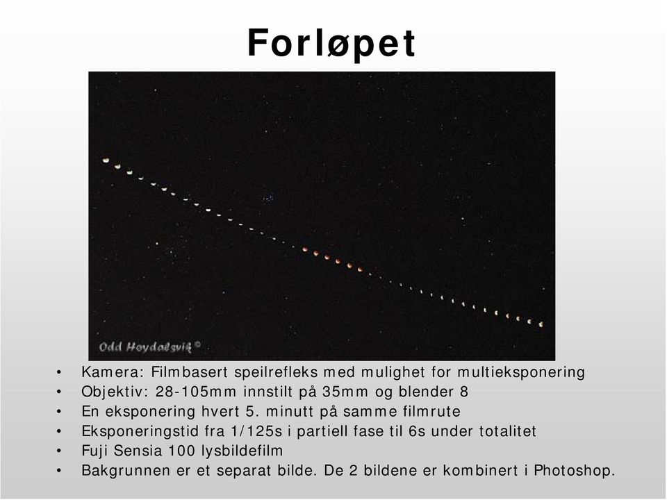 minutt på samme filmrute Eksponeringstid fra 1/125s i partiell fase til 6s under