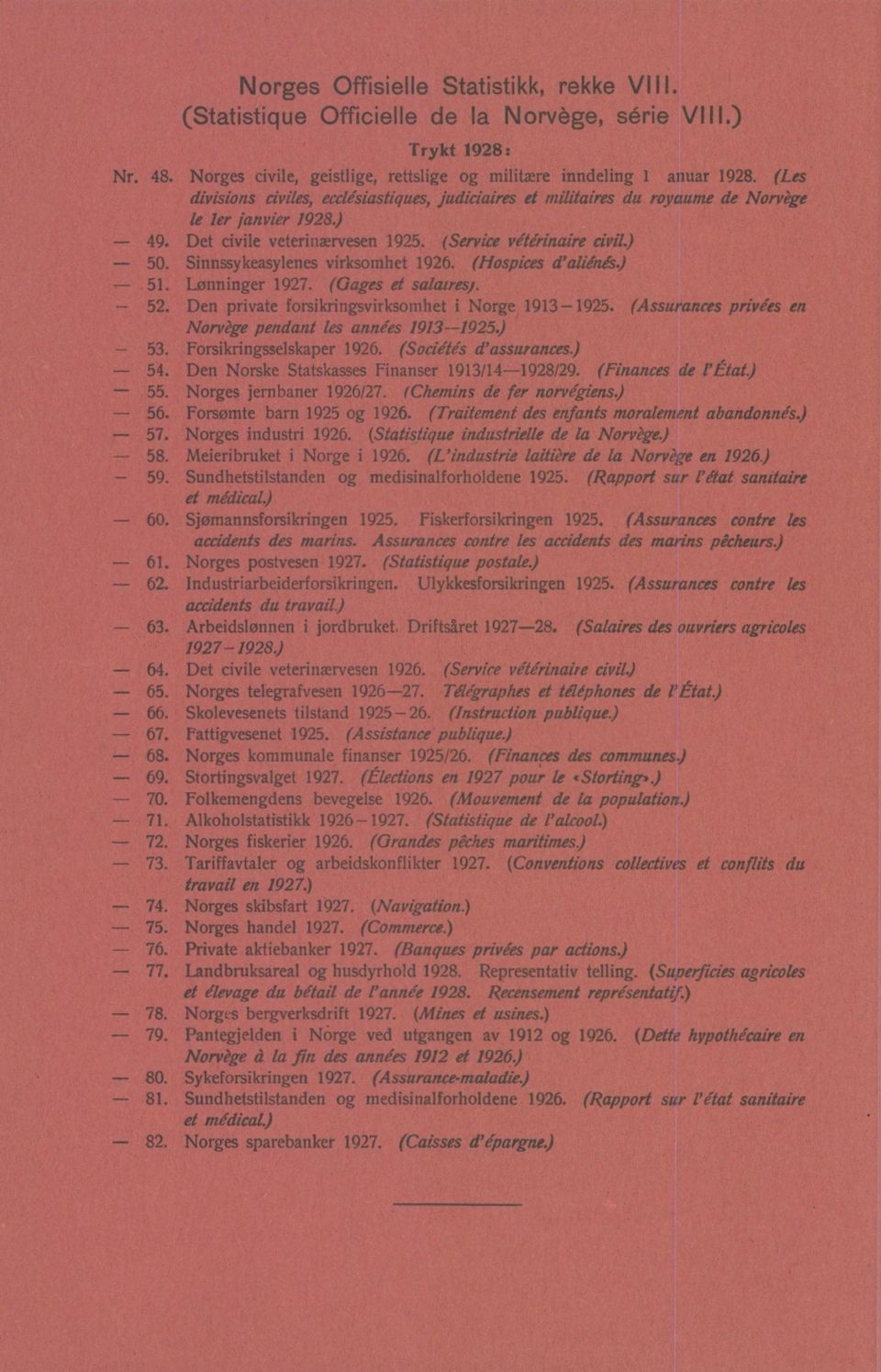 Sinnssykeasylenes virksomhet 96. (Hospices d'alie'nés.) 5. Lønninger 97. (Gages et salatres). - 5. Den private forsikringsvirksomhet i Norge 93-95.