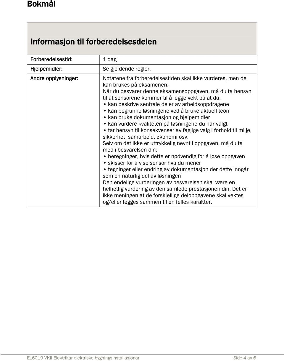 Når du besvarer denne eksamensoppgaven, må du ta hensyn til at sensorene kommer til å legge vekt på at du: kan beskrive sentrale deler av arbeidsoppdragene kan begrunne løsningene ved å bruke aktuell