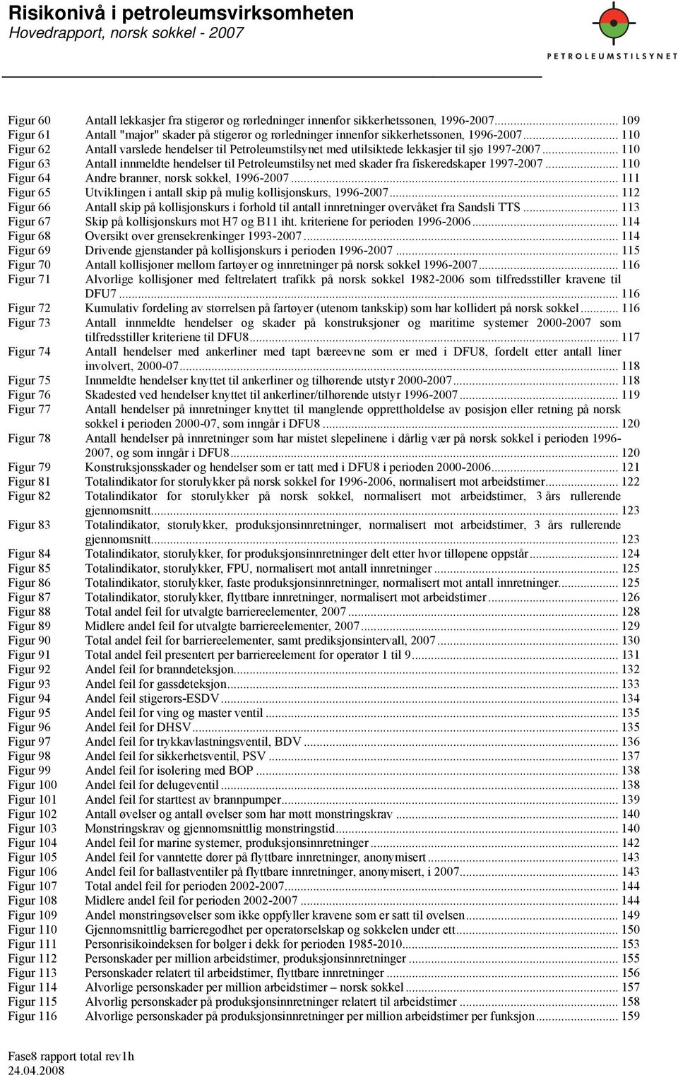 .. 110 Figur 63 Antall innmeldte hendelser til Petroleumstilsynet med skader fra fiskeredskaper 1997-2007... 110 Figur 64 Andre branner, norsk sokkel, 1996-2007.