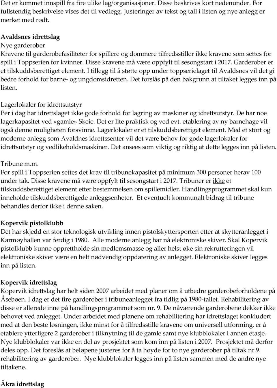 Avaldsnes idrettslag Nye garderober Kravene til garderobefasiliteter for spillere og dommere tilfredsstiller ikke kravene som settes for spill i Toppserien for kvinner.